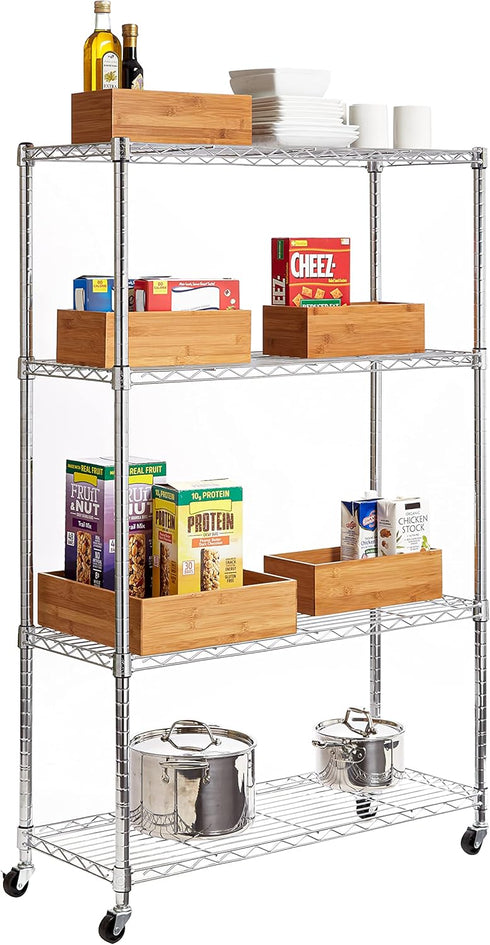 Seville Classics Bamboo Wood Storage Bins - Organizer Boxes for Kitchen, Pantry, Closet, Office (5 Piece 3-Size Set)