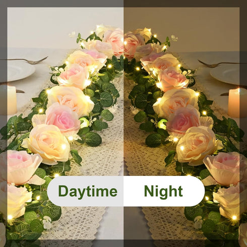 2Pcs 8 Dolicer Artificial Eucalyptus Garlands with Flowers - Roses, Faux Floral Greenery Garlands Fake Flower Vines