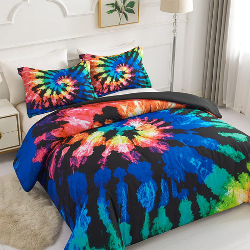 Set Sets 3 2 Koniroom Tie Dye Comforter Queen Size, Kids Comforter for Teen Boys Girls Women with Hippie Psychedelic