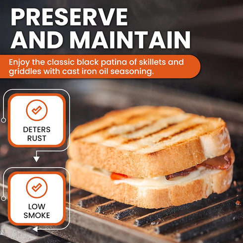 Heritage Products Cast Iron Seasoning Oil, Low-Smoke Hi Temp All-Natural Skillet Conditioner for Dutch Oven, Griddle