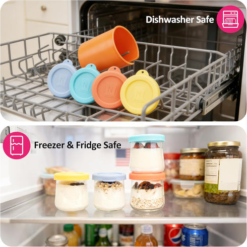 8 5oz Pcs Silicone Oui Yogurt Jar Lids with Jar Lid Organizer, Reusable Jar Covers, Replacement Lids, Perfect for Oui