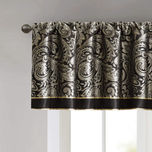 Madison Park Aubrey Jacquard Rod Pocket Valance, Classic Silk Paisley, 50X18", Black