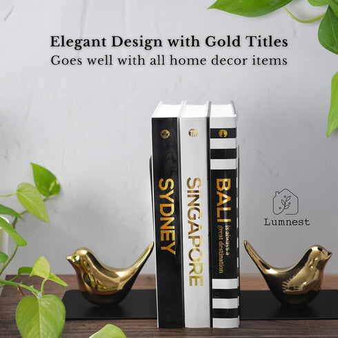 Set 3 Decorative Books for Home Decor - Black and Gold Foiled Decor Books for Coffee Table - Decorative Hardcover