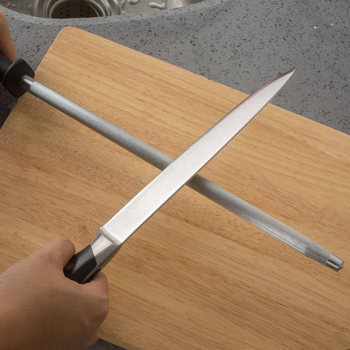 Professional Carbon Steel Black Knife Sharpening Steel, 12 Inch