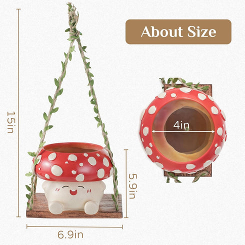 3.9inch Mushroom Decor for Outdoor Garden: Gardening Plant Gifts for Women Mother Plant Lovers - Opening Cute Smiley