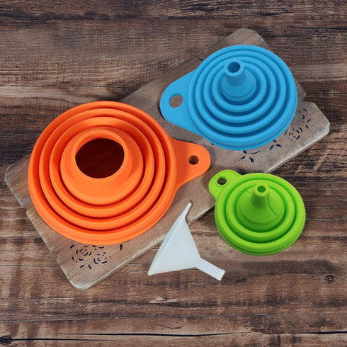 KongNai 4 Sizes Kitchen Funnel Set - Food Grade Silicone Collapsible Funnels for Filling Bottles, Canning, Cooking