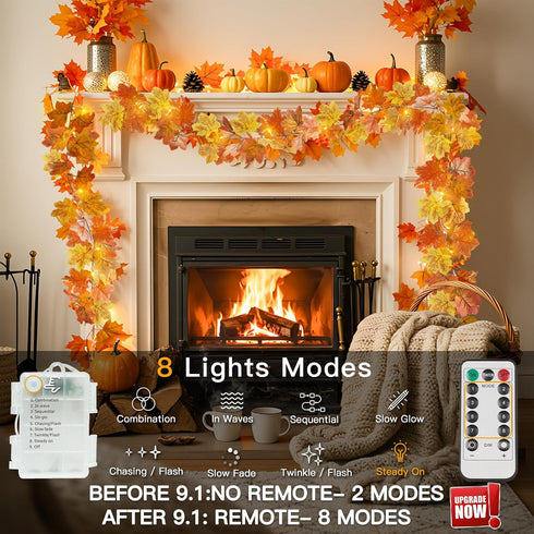 20LED suddus Fall Leaves Garland with Lights, Battery Operated Fall Lights with Timer, Thanksgiving Decoration