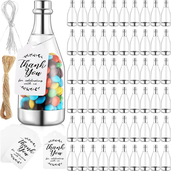 Gerrii 60 Pcs Silver Champagne Bottle Container Set, Mini Champagne Candy Bottles