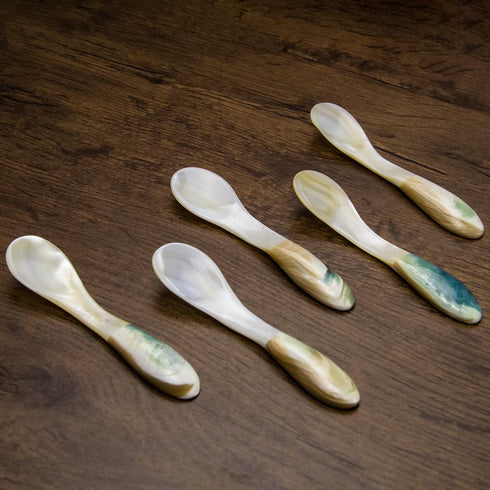 DUEBEL Mother of Pearl Caviar Spoons, 4' Luxury Handmade Spoons for Serving (5pcs)