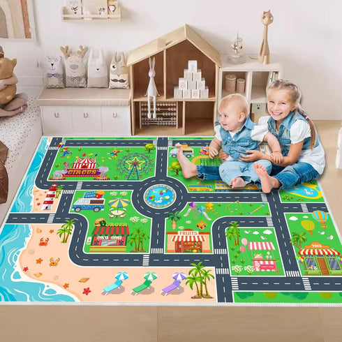 Nursery(Green,3147in) Kids Carpet Playmat Car Rug, Car Rug for Kids Toy Cars and Train, Non Slip Play Mat for Playroom