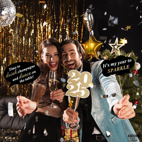 KatchOn Photo Booth Props for New Years Eve 2025 | Huge Pack of 35 | Happy New Year Decorations and Party Supplies