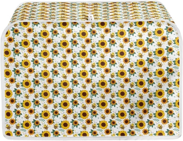 Sunflower Bee 2 Slice Toaster Cover, Machine Washable Polyester Kitchen Decor, Greasy Protector, Dust Cover
