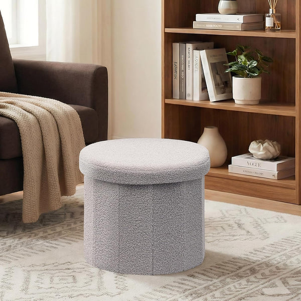 15" Round Storage Ottoman, Foldable Foot Stool with Hidden Storage&Folding Ottoman for