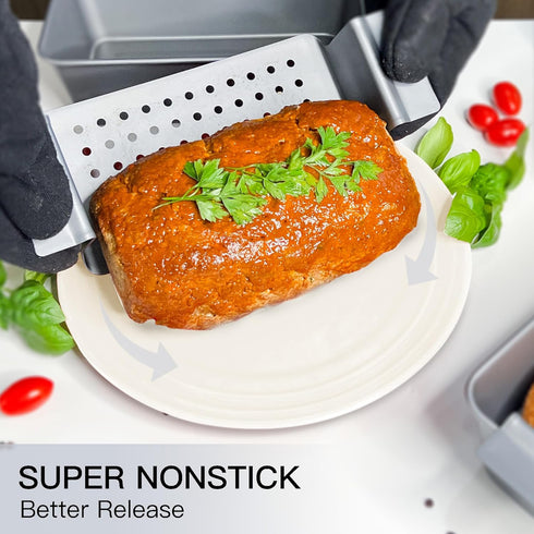 HONGBAKE 9 x 5 Inches Meatloaf Pan with Drain Tray, Nonstick Insert for Baking, Grey Meat Loaf