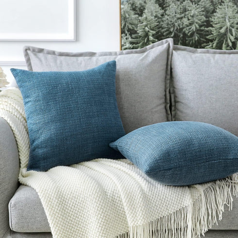 OTOSTAR Set of 2 Linen Throw Pillow Covers, 22x22 Inch Decorative Cushion Covers for Home Decor, Blue