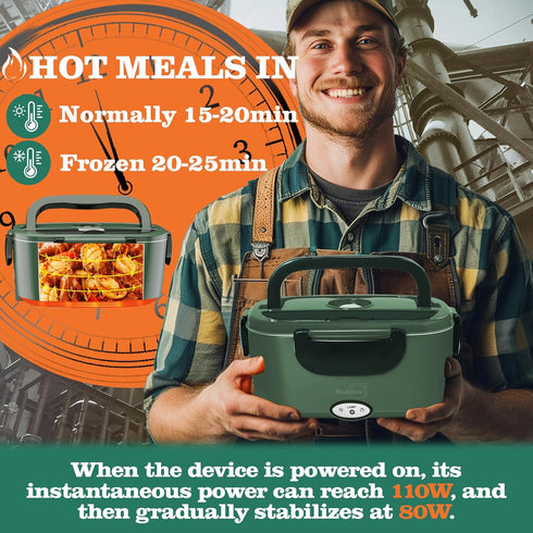 80W 1.5L 304 12V/24V/110V Buddew Electric Heated Lunch Box, Fast Heating, Food-Grade Stainless Steel, Portable Food