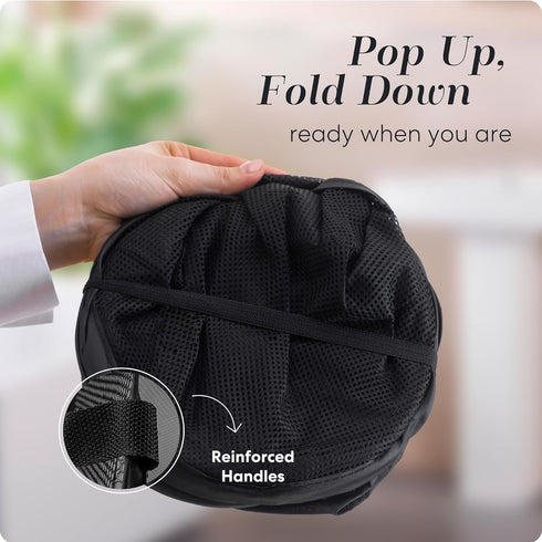 Handy Laundry Collapsible Mesh Pop Up Hamper, Wide Opening with Side Pocket - Sturdy, Foldable Design (Black | 2-Pack)