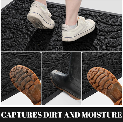 Yimobra Sturdy Door Mat, Heavy Duty Welcome Mats for Home Entrance, Weather Resistant Easy Clean (Black)