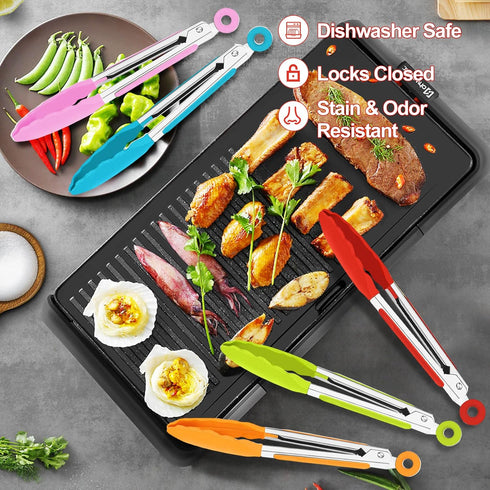 7 Pack Kitchen Tongs - 7 Inch Small Silicone Tongs with Stainless Steel Handles, Heat Resistant Non-Stick