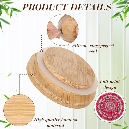 12 12 Jars(2.64 Inches) Uiifan Pcs Yogurt Jar Lids Reusable Bamboo Wooden Mandala Pattern Lids Compatible with Oui