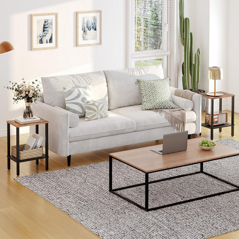 2-Tier BF91BZ01 HOOBRO End Table, Small Side Table with Storage Shelves, Nightstand with Faux Rattan Decoration