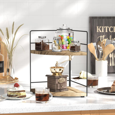 2-Tier Counter Counter, ZGO Bathroom Organizer, Corner and Makeup Organizer for Vanity and Kitchen Wood