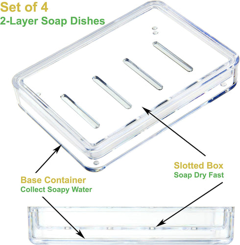 Youngever 4 Pack Soap Holders, Detachable Clear Bar Soap Dish for Shower, Sink Bathroom