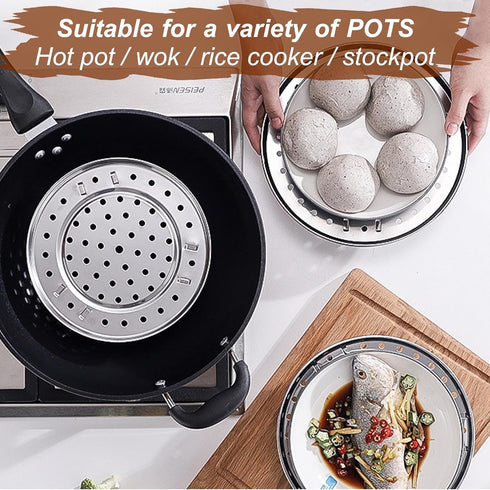 Round Steamer Rack, 1pcs with Silicone Liners, Stainless Steel Food Steamer Basket for Cooking Vegetables