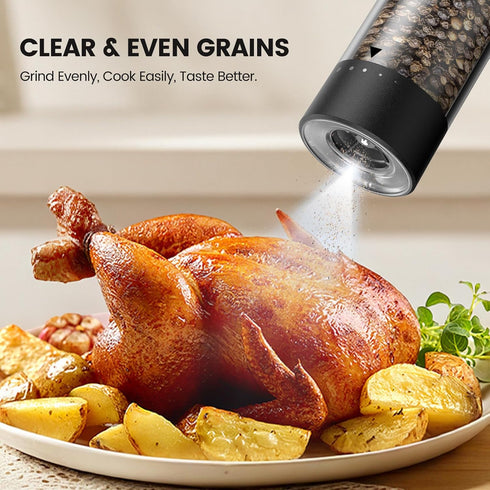 Gaivis Set Gifts(2 Pack,Black/Black) Electric Salt and Pepper Grinder - Rechargeable Automatic Salt and Pepper Shakers