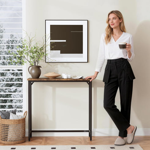Tujurich 29.5" 9.4" 29.5" Narrow Entryway Console Table & Sofa Side Table - Industrial Hallway Table for Small Spaces