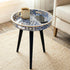 13" Zosenley Small Round Side Table - Blue Boho Geometric End Table with Vintage Pattern Tray - Unique Artistic Accent