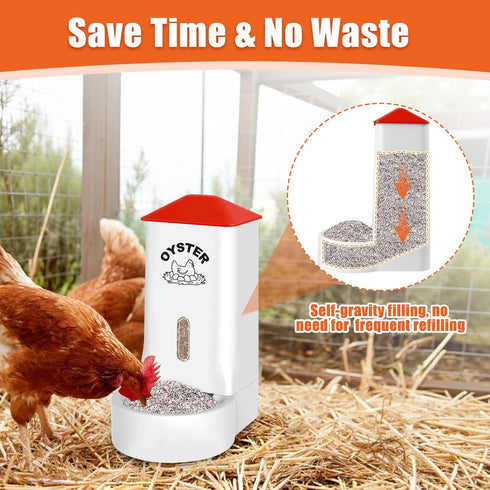 2 Pack Chicken Grit and Oyster Shell Feeder, Automatic PVC Chicken Feeder with Visual Window and Lid, Hanging Chicken