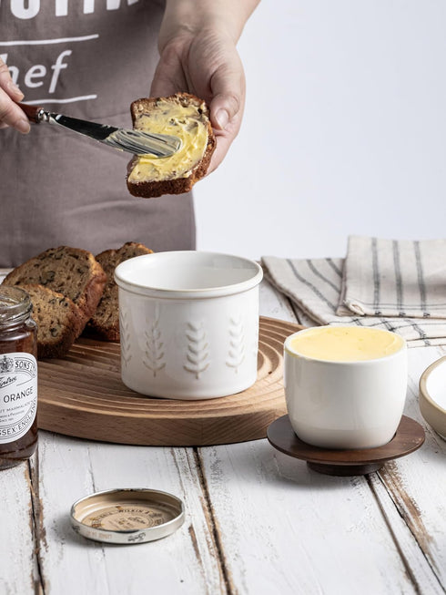 Countertop, Ceramic Butter Dish With Lid, Butter Crock for French Butter Keeper for Spreadable Butter, Elegant Embossed