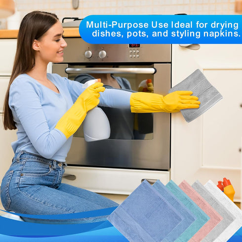 6 Pack 100% 13x13 Inch 6 Cotton Wash Cloth, Highly Absorbent and Soft Feel Fingertip Towels, Machine Washable