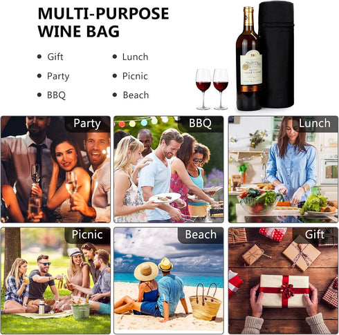 Aosbos Insulated Wine Bag, Water Bottle Carrier, Portable Wine Cooler Bag with Shoulder Strap for Travel