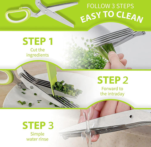 2-Pack Herb Scissors Set with 5 Blades & 3 Blades, Green Stainless Steel Kitchen Shears for Herbs