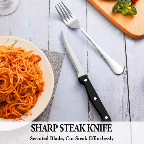 36 Pcs Silverware Set with Steak Knives, Stainless Steel Flatware Set for 6, Mirror Polished Cutlery, Dishwasher Safe