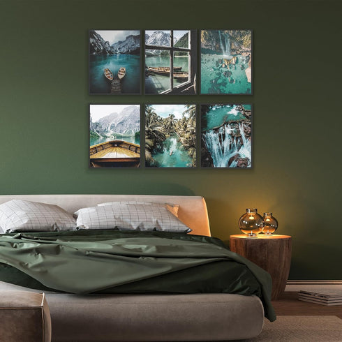 HoozGee Nature Landscape Wall Art Prints Mountain Decor Canvas Wall Decor Posters Lake Boat Pictures Photography Art Posters for Home Living Bedroom Decor (8"x10" UNFRAMED)