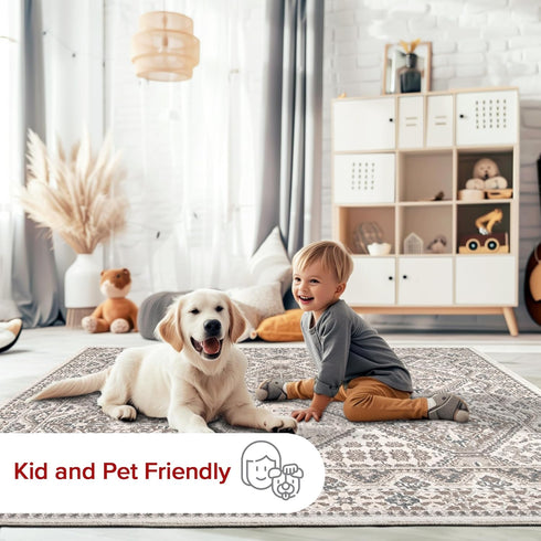 nuLOOM 2x3 Becca Traditional Tiled Area Rug, Beige, Stain Resistant, Faded Transitional Design