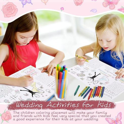 24 Set 24 24 Packaged 15.7''x11'' Pasimy Wedding Activity for Kids Including Pcs Wedding Coloring Placemats Books