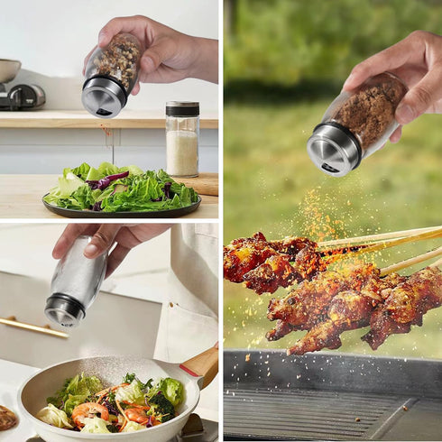 Mlici 6PC Spinning Glass Spice Jars, 360° Rotating Spice Rack Organizer with Stainless Steel Holder for Kitchen