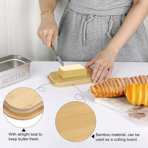Stainless Steel Butter Dish with Lid, Kitchen Butter Keeper Container, Silicone Sealing, Holds 1 Stick West Coast Butter