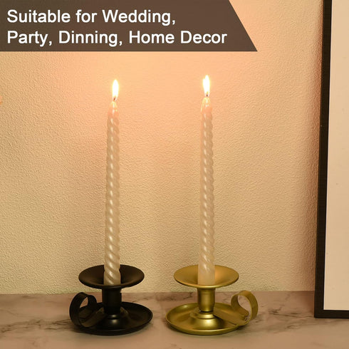 PATIKIL Set of 2 Retro Iron Taper Candle Holders, Gold Simple Candlestick Stand for Halloween & Wedding Decor