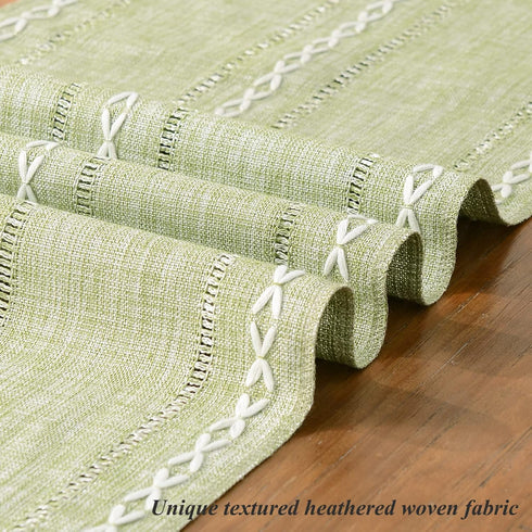 72 Inches 13"72") Wracra Rustic Hemstitch Table Runner, Linen Farmhouse Table Runners Long with Tassels for Dining
