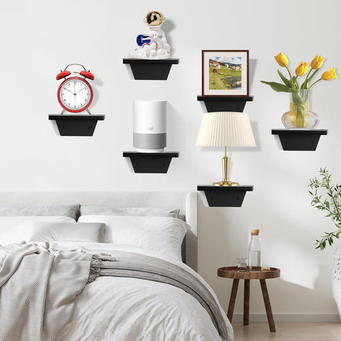 Room,Bedroom,Kitchen,Office,Pine,8x6 Inch,2 Pack(Black) PHOENANCEE Small Floating Shelves,Speaker Shelf,Trapezoid Wall