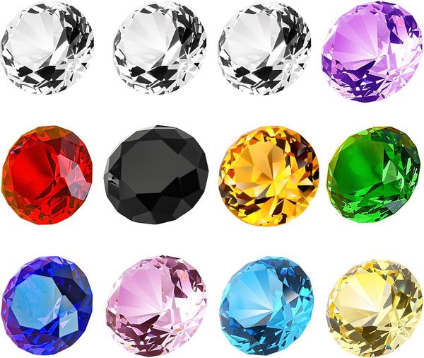 12PC Multicolor Crystal Diamond Pirate Gems 30mm (1.2 inch) Paperweight Jewels for Wedding Decorations Kids Home Decor
