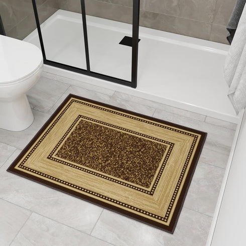 Ottomanson Non-Slip Border Rugs for Entryway, 2'3" x 3', Durable Stain Resistant Entrance Mat for Bathroom