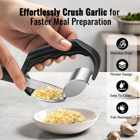Generic 2-in-1 Garlic Press Rocker - Stainless Steel Garlic Crusher, Easy Kitchen Gadget for Effortless Smashing