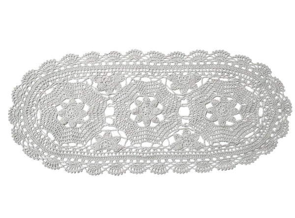 BIBITIME Handmade Crochet Lace Doilies, 10" x 22", Light Grey, Pack of 1 PC for Home Kitchen