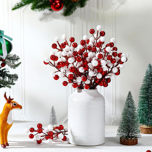 Thiccywoov 24 8.8" Pcs Christmas Glitter Berries Stems, H Artificial Christmas Picks for Christmas Tree Ornaments